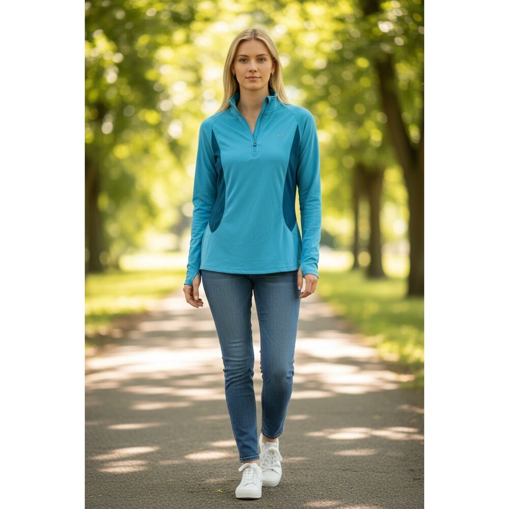 CHAMPION Pullover Top Jacket Size M Semi Fitted Blue Athletic Activewear Stretch